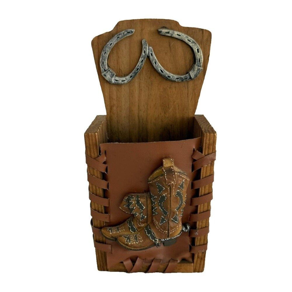 Western Cowboy Boots Tooled Leather Wall Pocket Counter Organizer Mail Gagets